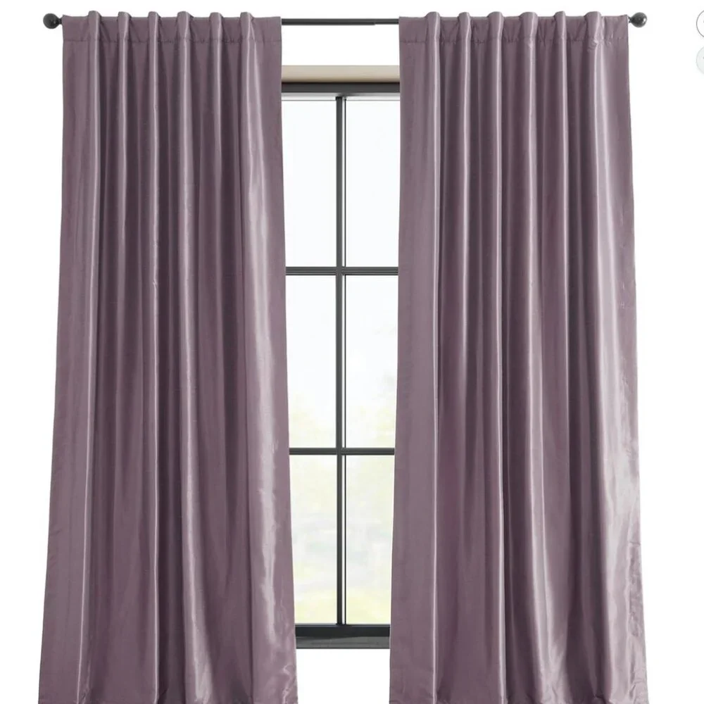 Smokey Plum Blackout Curtains Set 2 Panels Silk Thermal Room Darkening